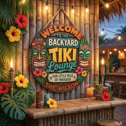Personalized Tiki Lounge Sign, Toucan Tiki Bar Sign, Backyard Bar Wall Art