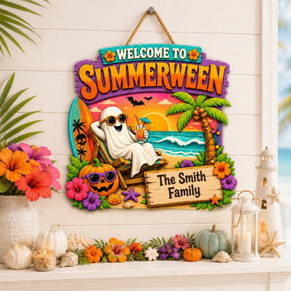 Custom Summerween Beach Wooden Hanging Door Sign