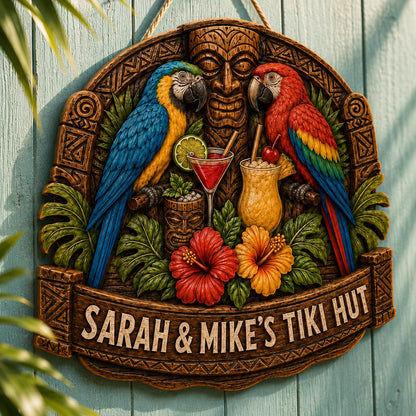 CUSTOMIZABLE Tropical Parrot Beach Hut Wood Sign