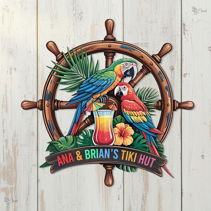 Custom Metal Tiki Bar Sign: Personalized Parrot Decor Home Bar Decor