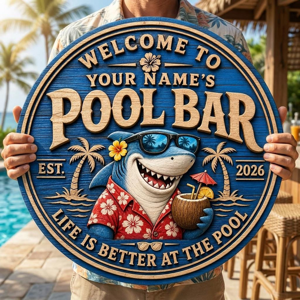 Custom Summer Wooden Backyard Pool Decor, Beach House Wall Sign