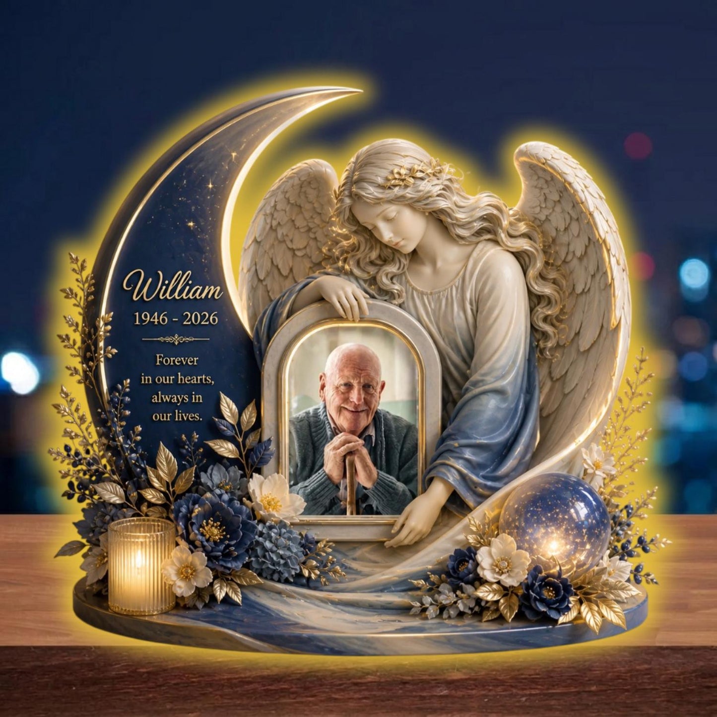 Personalized Memorial Angel Light Box, Custom Photo Sympathy Night Light