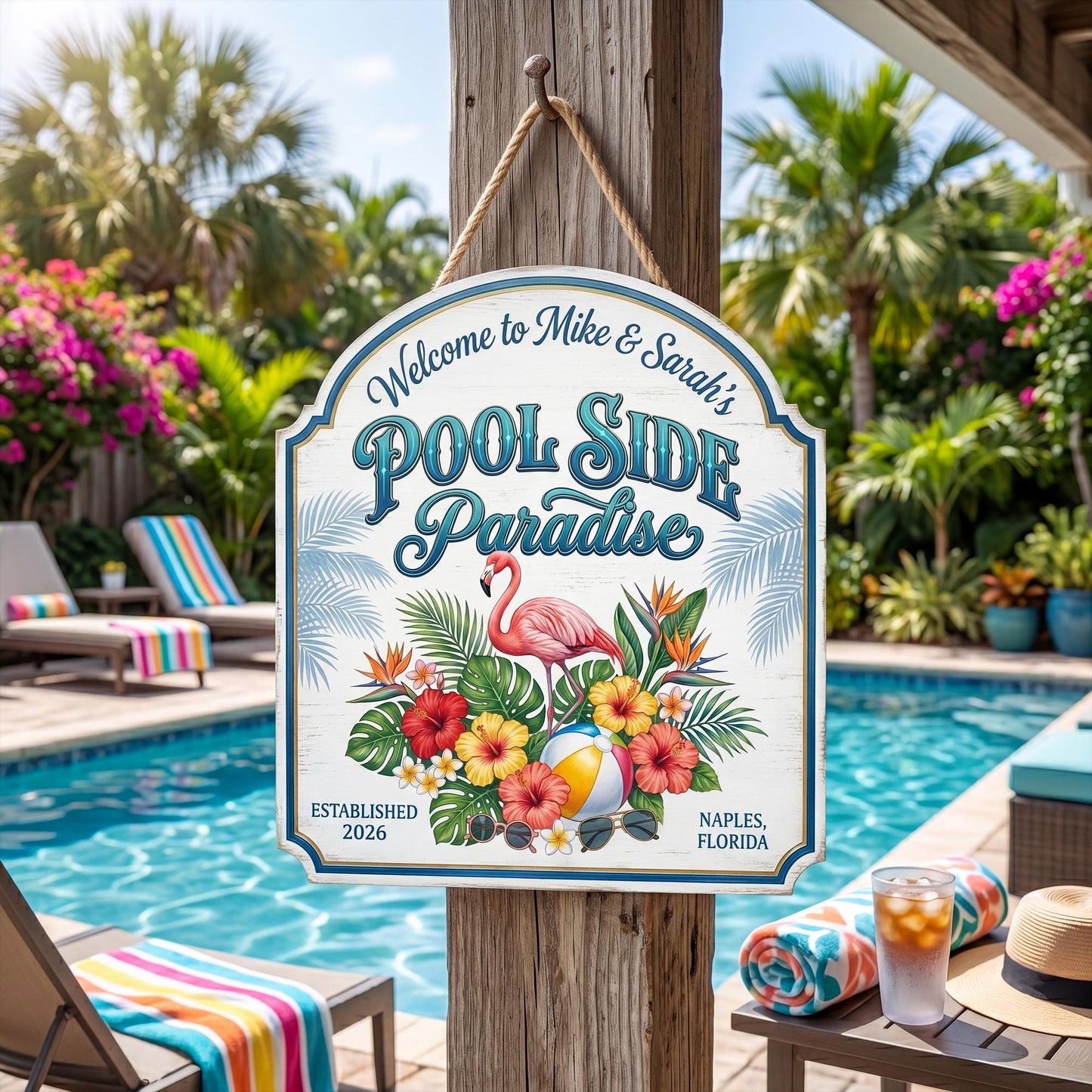 Custom Pool And Bar Wooden Door Sign
