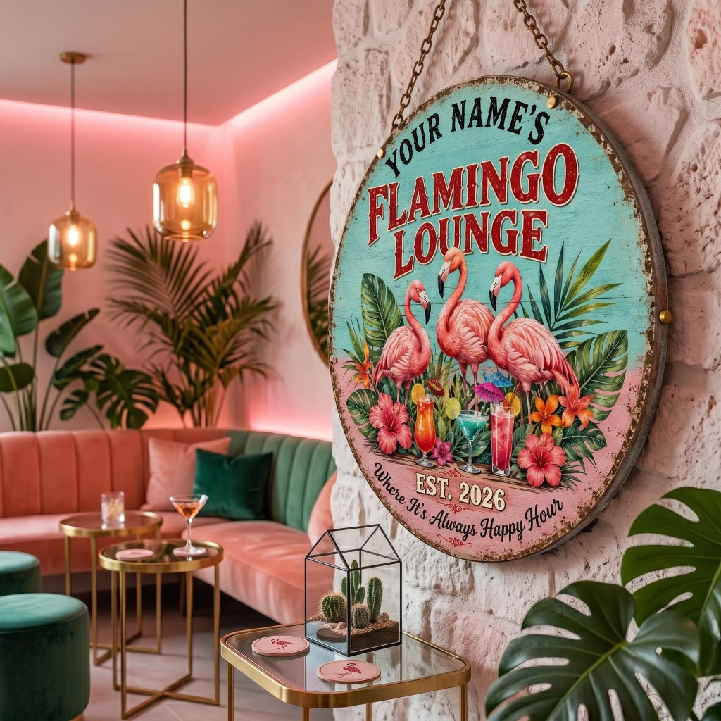 Personalized Flamingo Lounge Wood Sign