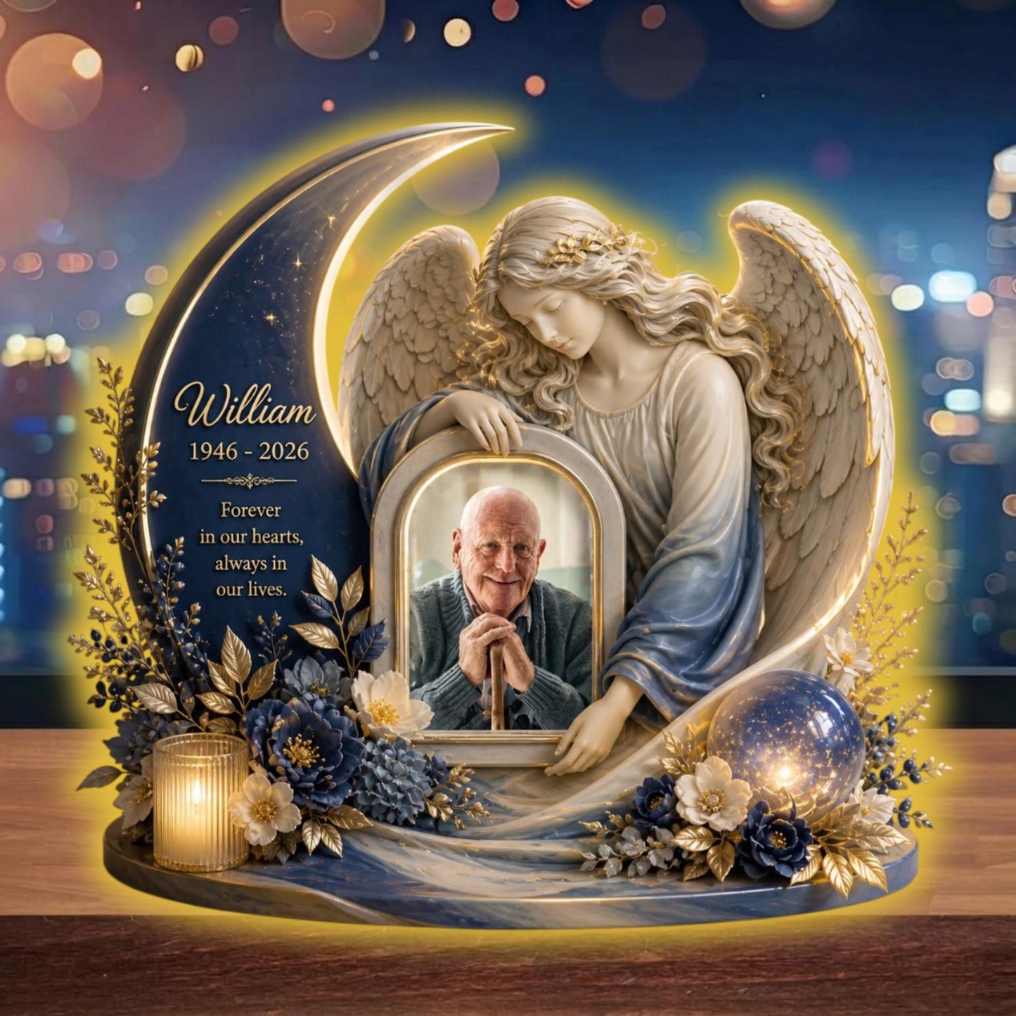 Personalized Memorial Angel Light Box, Custom Photo Sympathy Night Light