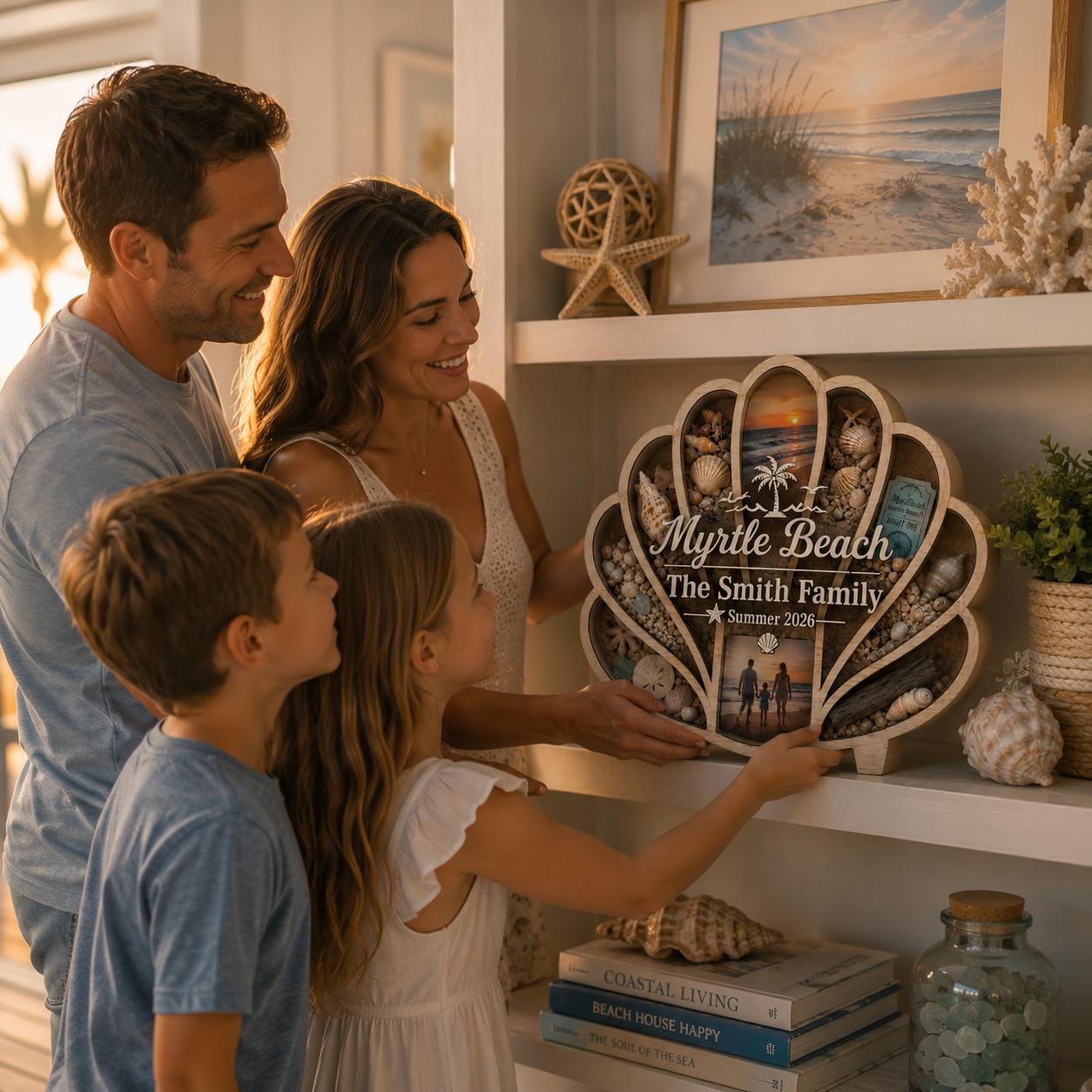 Personalized Seashell Keepsake Display, Add Your Own Shells Sand & Family Photos