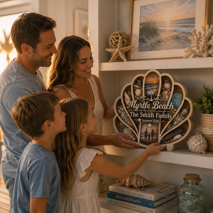 Personalized Seashell Keepsake Display, Add Your Own Shells Sand & Family Photos