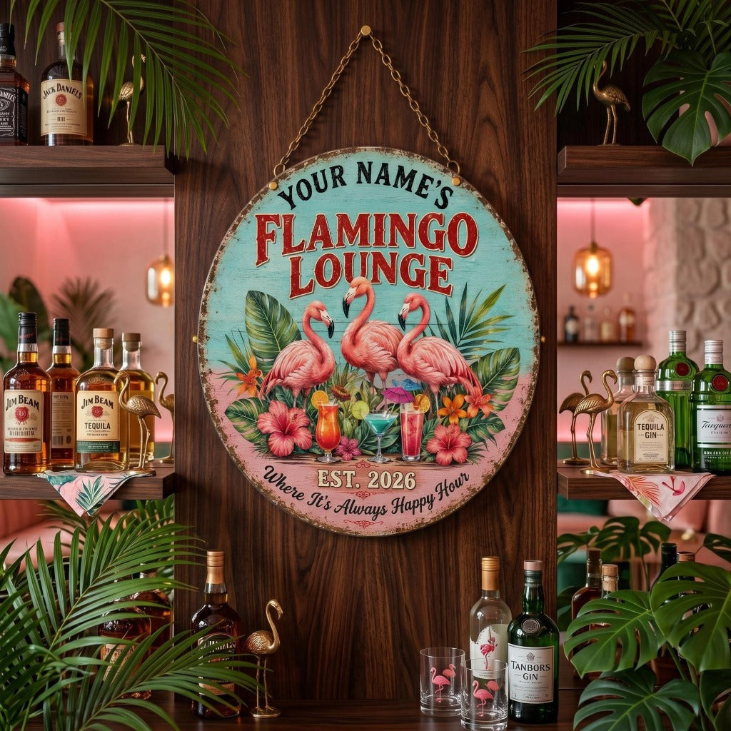 Personalized Flamingo Lounge Wood Sign