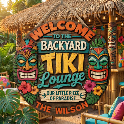 Personalized Tiki Lounge Sign, Toucan Tiki Bar Sign, Backyard Bar Wall Art