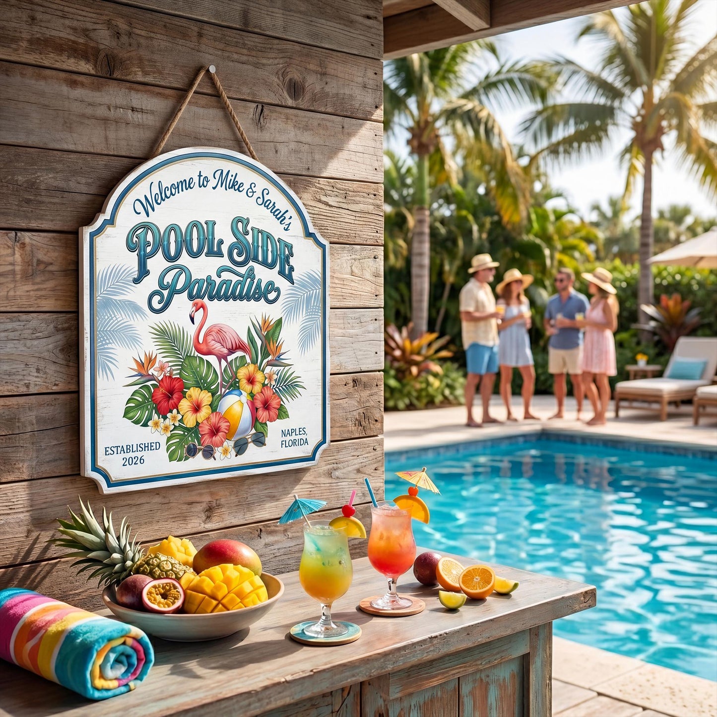 Custom Pool And Bar Wooden Door Sign
