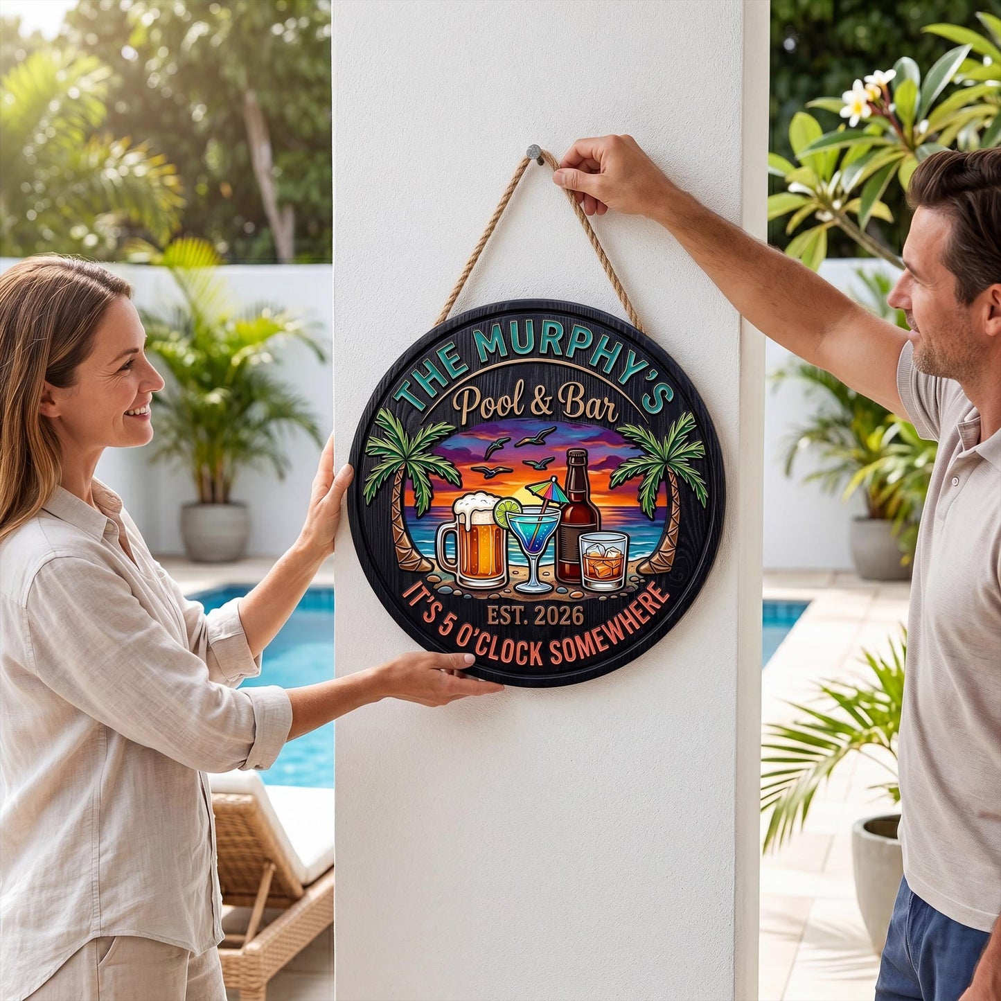 Custom Pool & Bar Wooden Door Sign