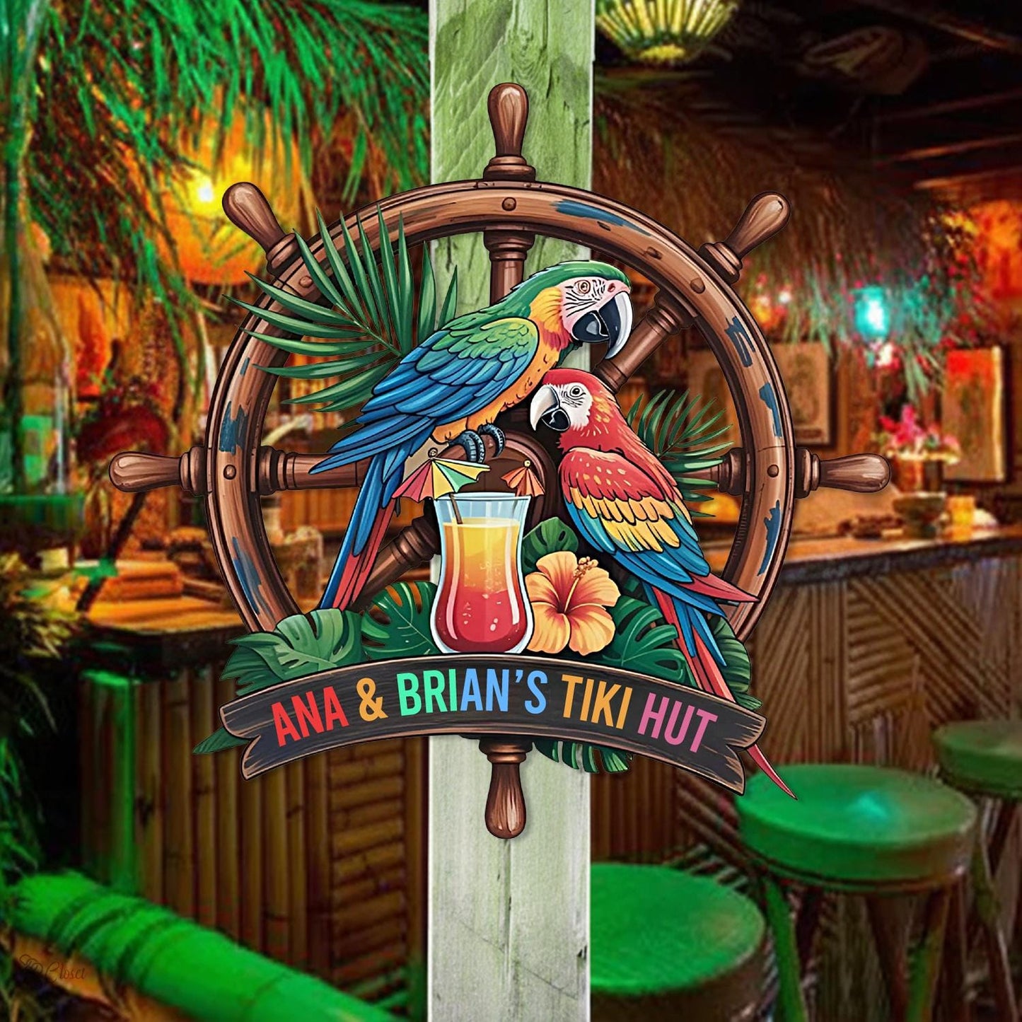 Custom Metal Tiki Bar Sign: Personalized Parrot Decor Home Bar Decor