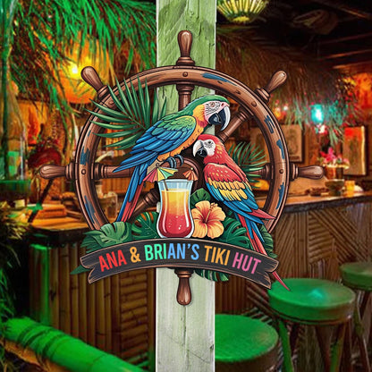 Custom Metal Tiki Bar Sign: Personalized Parrot Decor Home Bar Decor