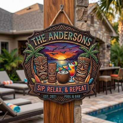Custom Tiki Bar Sign, Wooden Backyard Tiki Hut Plaque, Outdoor Patio Wall Art