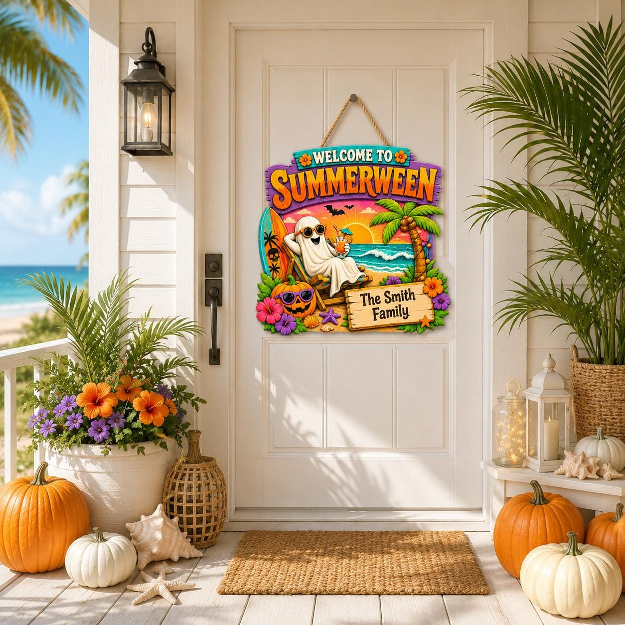 Custom Summerween Beach Wooden Hanging Door Sign