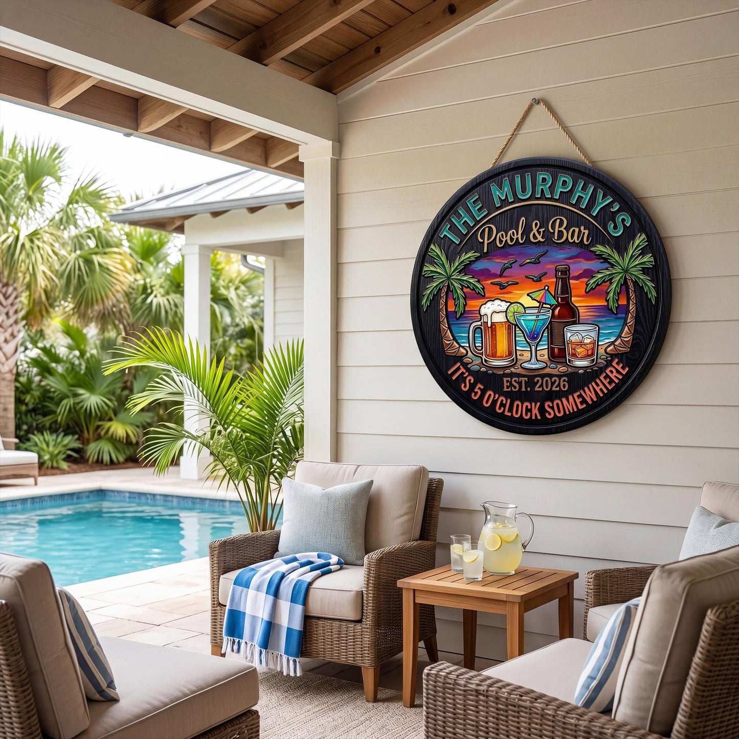 Custom Pool & Bar Wooden Door Sign