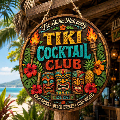 Custom Tropical Beach Tiki Hut Wooden Hanging Sign