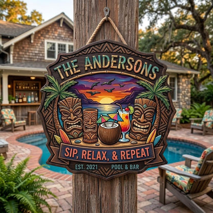 Custom Tiki Bar Sign, Wooden Backyard Tiki Hut Plaque, Outdoor Patio Wall Art