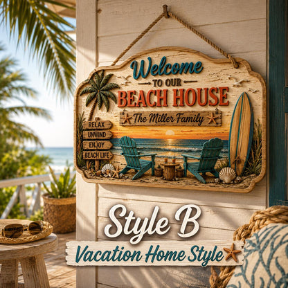 Custom Family Name Beach Wall Decor Coastal Wooden Hanging Sign