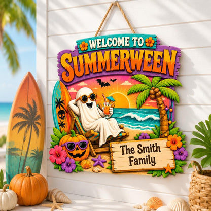 Custom Summerween Beach Wooden Hanging Door Sign