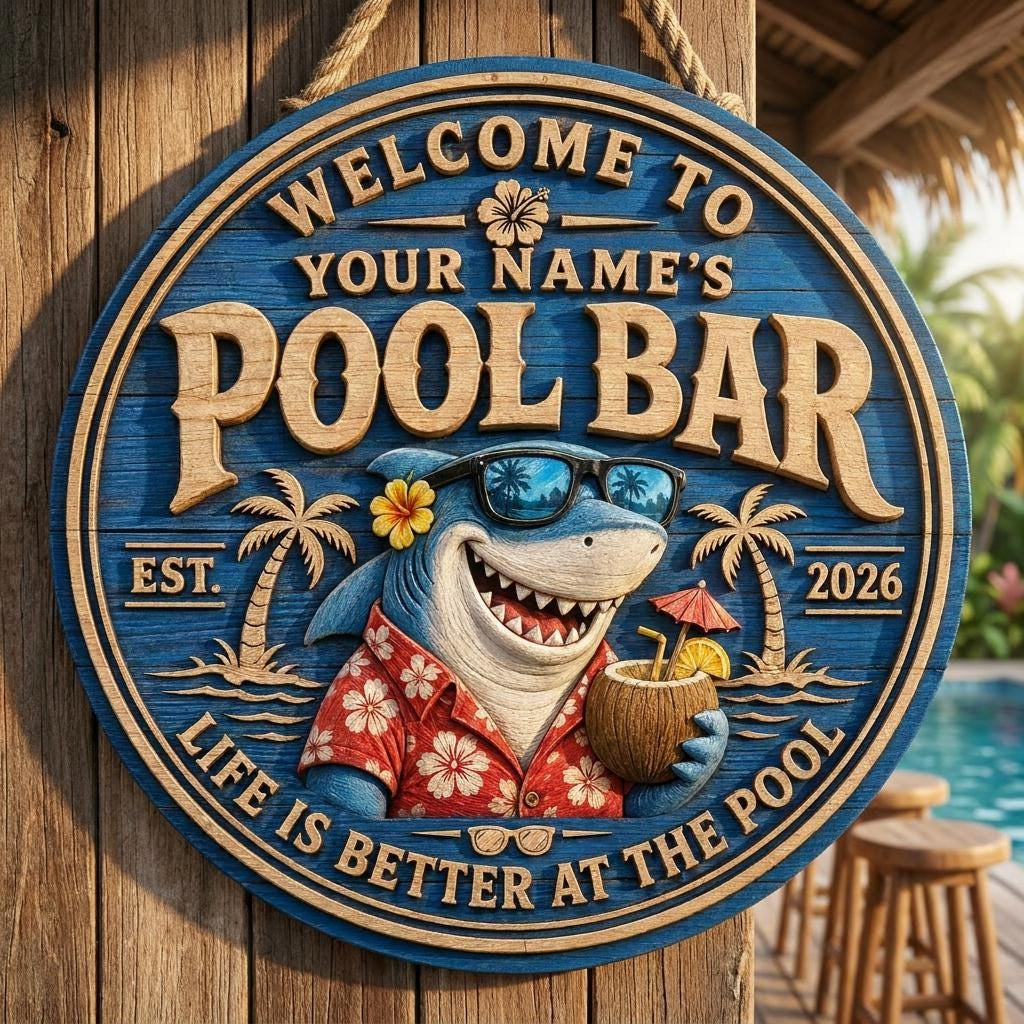 Custom Summer Wooden Backyard Pool Decor, Beach House Wall Sign