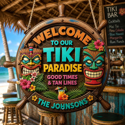 Custom Family Beach House Paradise Wooden Plaque, Hawaiian Luau Party Patio Sign