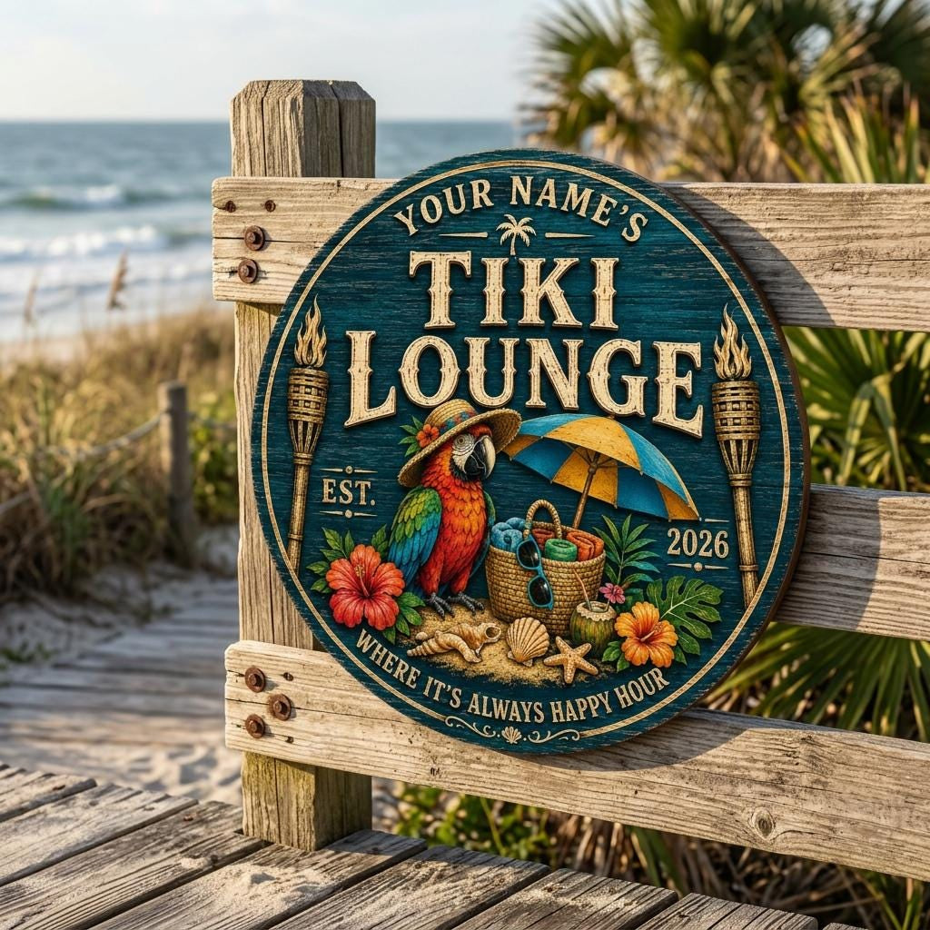 Custom Beach House Tiki Hut Door Wood Sign