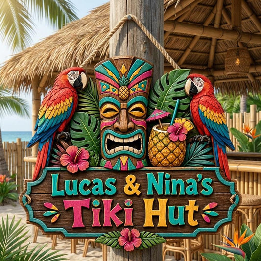 Custom Tropical Beach Tiki Bar Wooden Hanging Sign