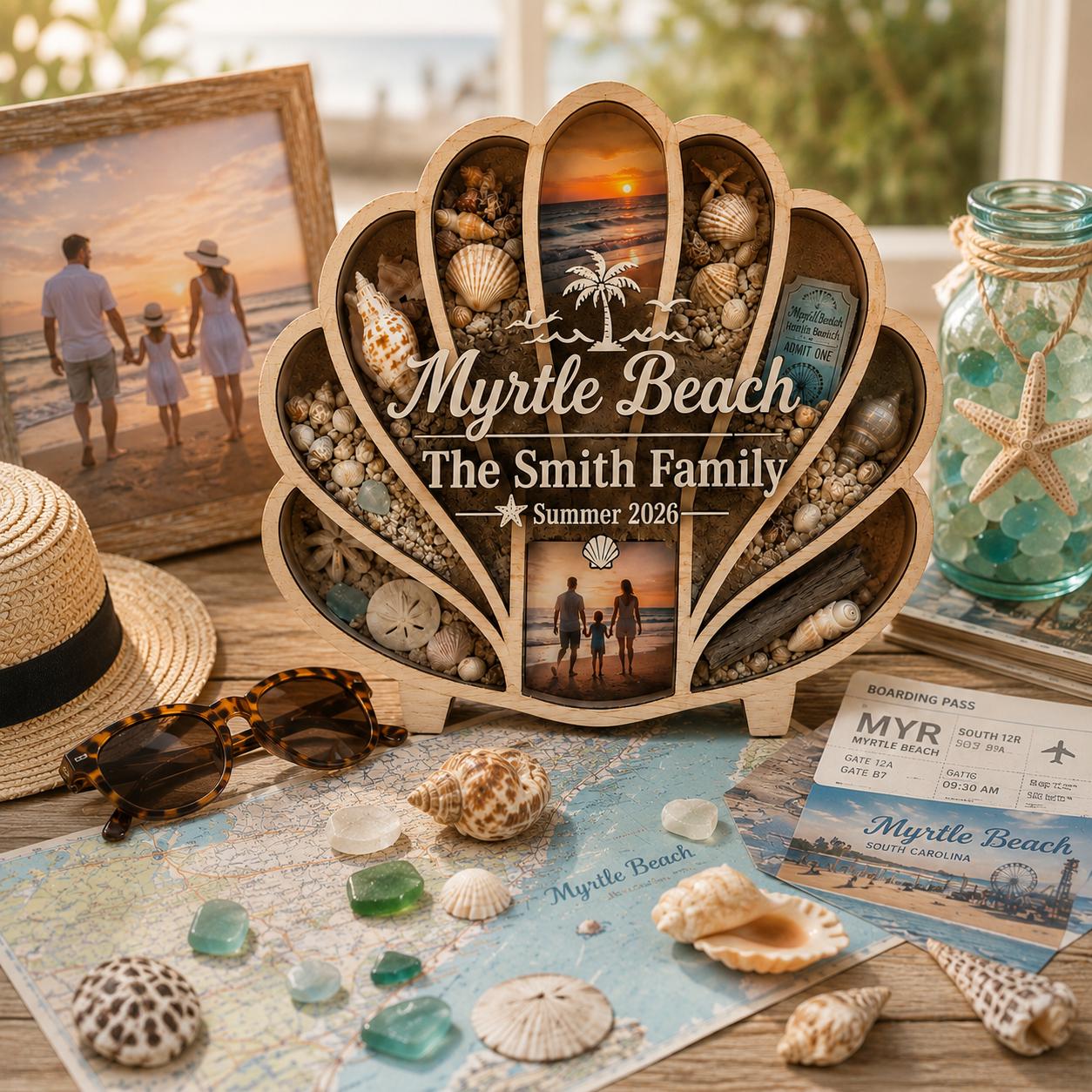 Personalized Seashell Keepsake Display, Add Your Own Shells Sand & Family Photos