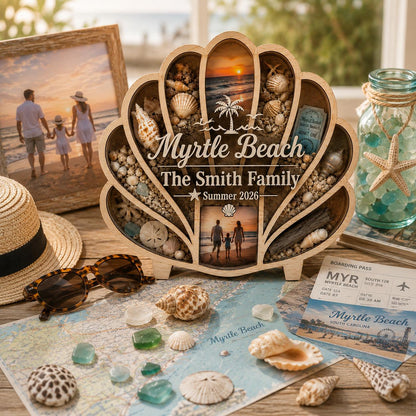 Personalized Seashell Keepsake Display, Add Your Own Shells Sand & Family Photos