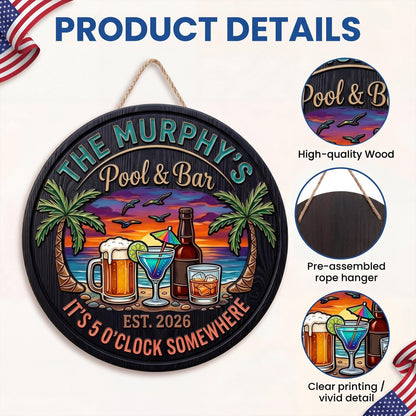Custom Pool & Bar Wooden Door Sign