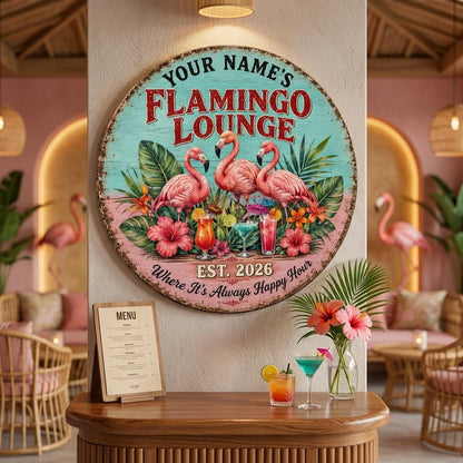 Personalized Flamingo Lounge Wood Sign