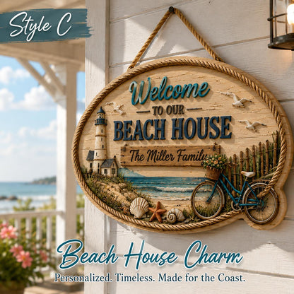 Custom Family Name Beach Wall Decor Coastal Wooden Hanging Sign