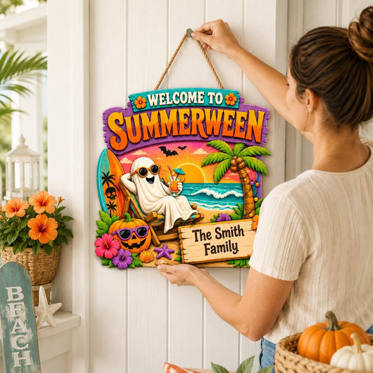 Custom Summerween Beach Wooden Hanging Door Sign