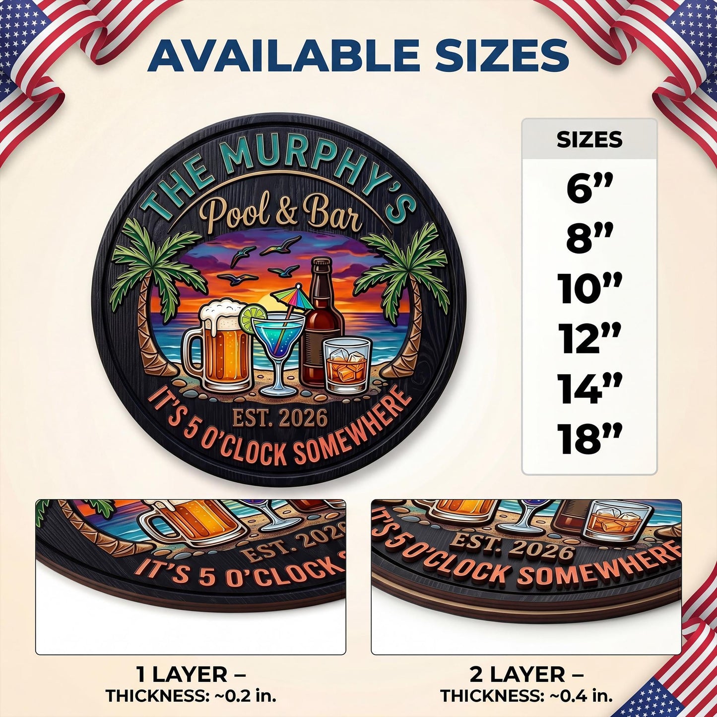Custom Pool & Bar Wooden Door Sign