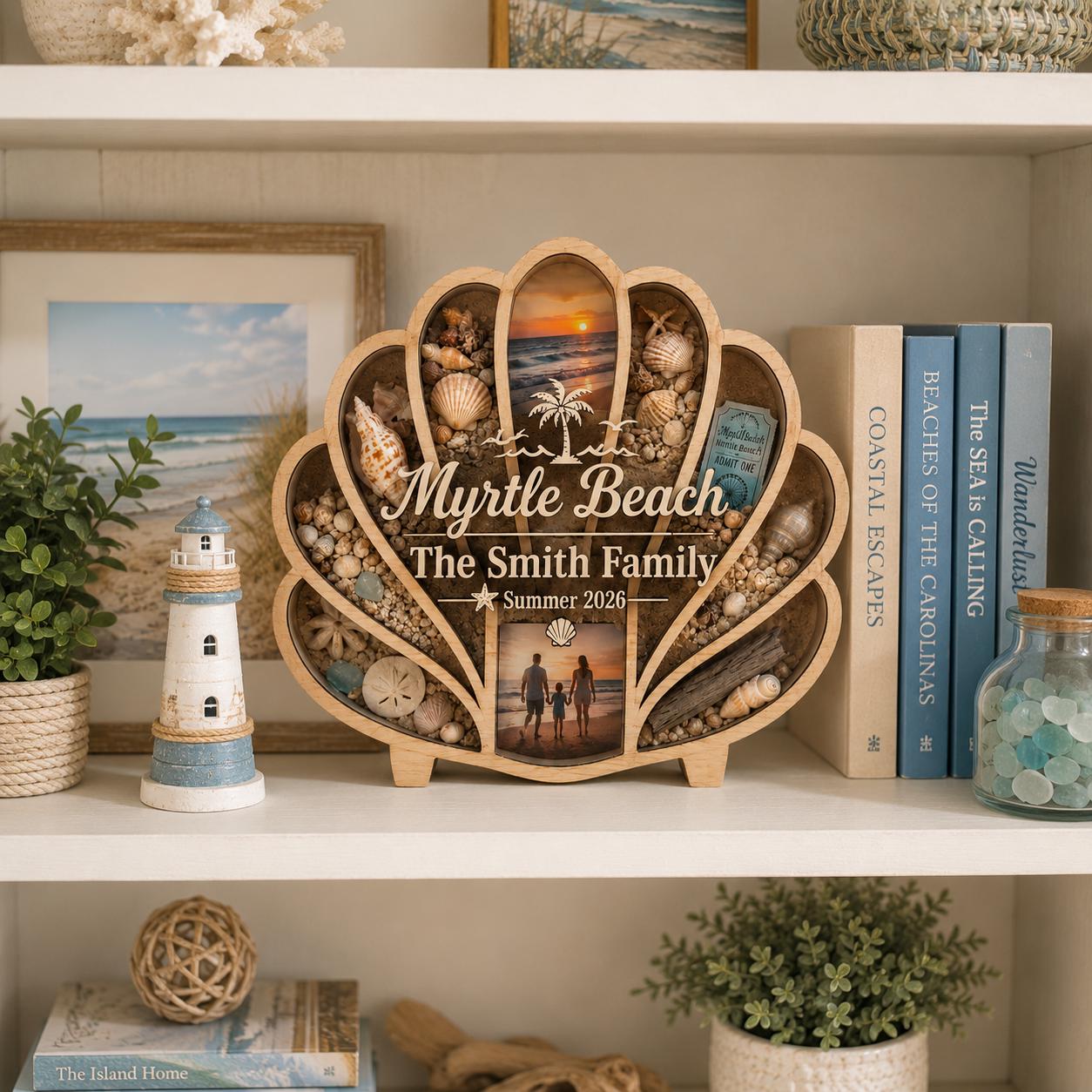 Personalized Seashell Keepsake Display, Add Your Own Shells Sand & Family Photos