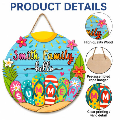 Custom Hello Summer Door Sign, Coastal Wooden Door Hanger