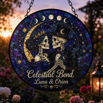 Custom Skull Couple Stained Glass Window Hanging