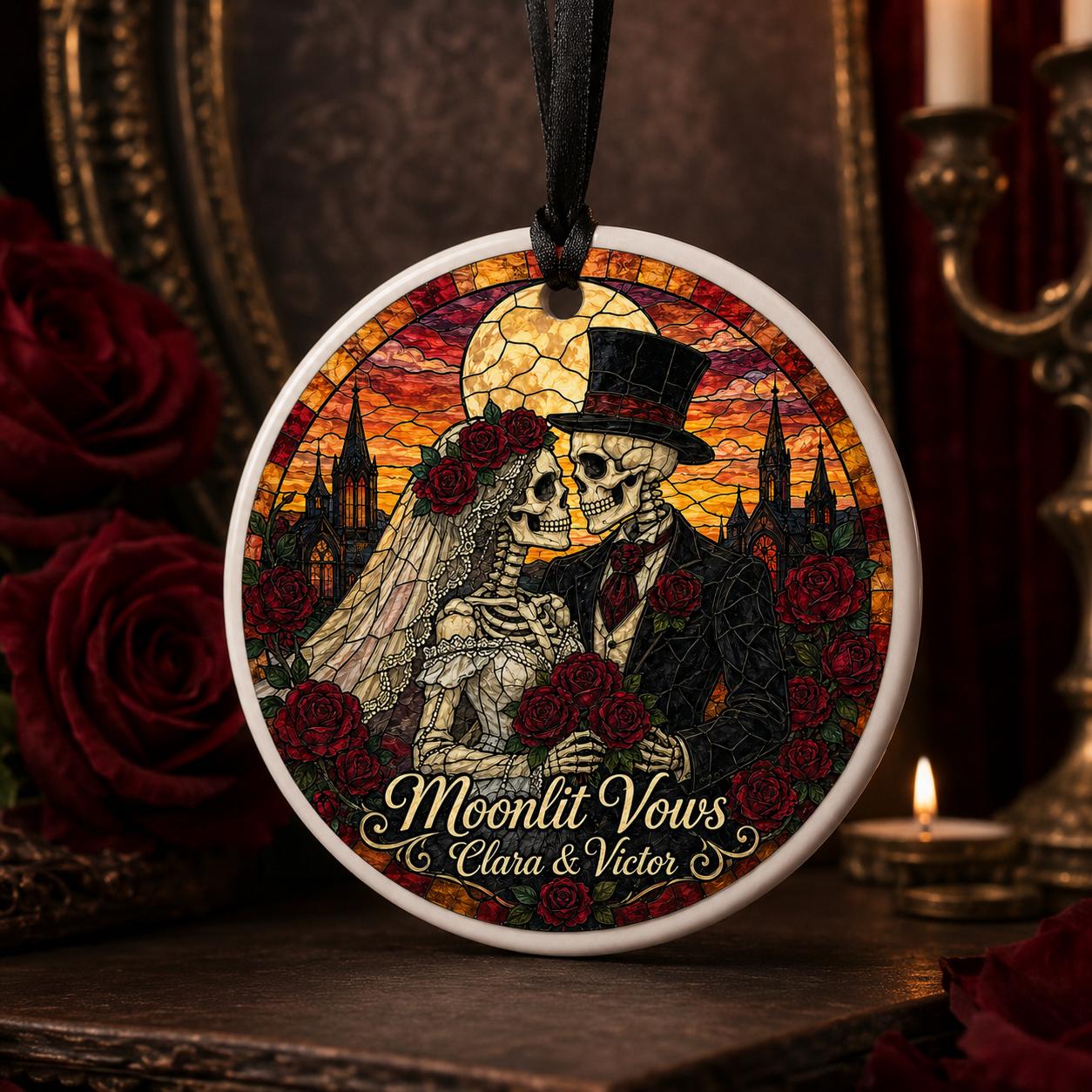 Custom Skull Couple Stained Glass Window Hanging