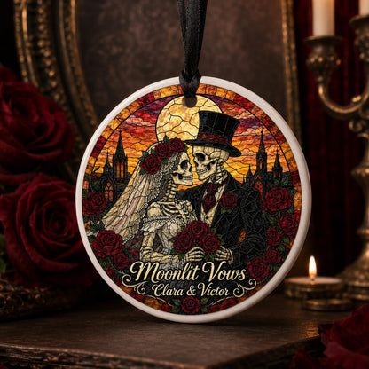 Custom Skull Couple Stained Glass Window Hanging