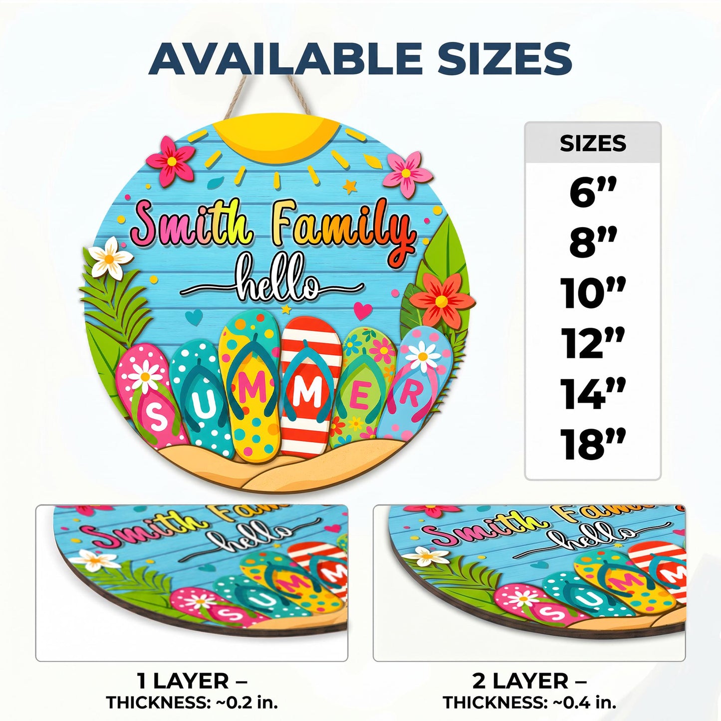 Custom Hello Summer Door Sign, Coastal Wooden Door Hanger