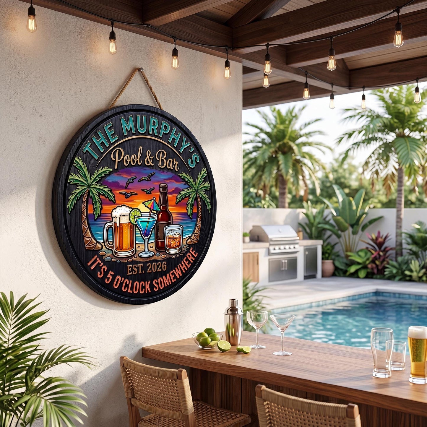 Custom Pool & Bar Wooden Door Sign