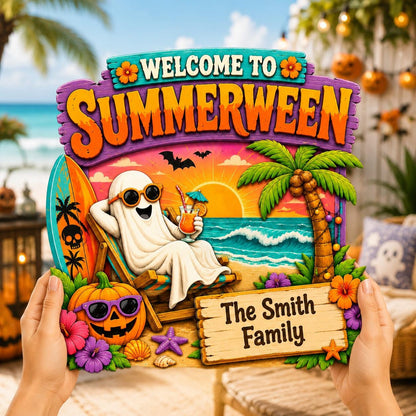 Custom Summerween Beach Wooden Hanging Door Sign