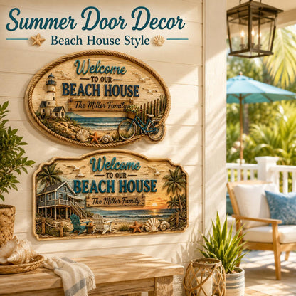 Custom Family Name Beach Wall Decor Coastal Wooden Hanging Sign