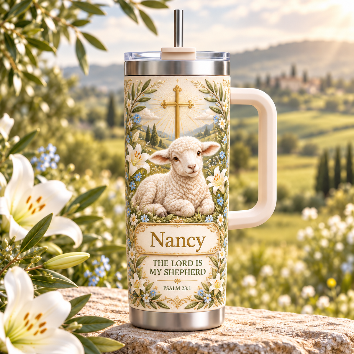 🐑 Wrapped in Faith — Personalized Christian Lamb Insulated Tumbler ✨