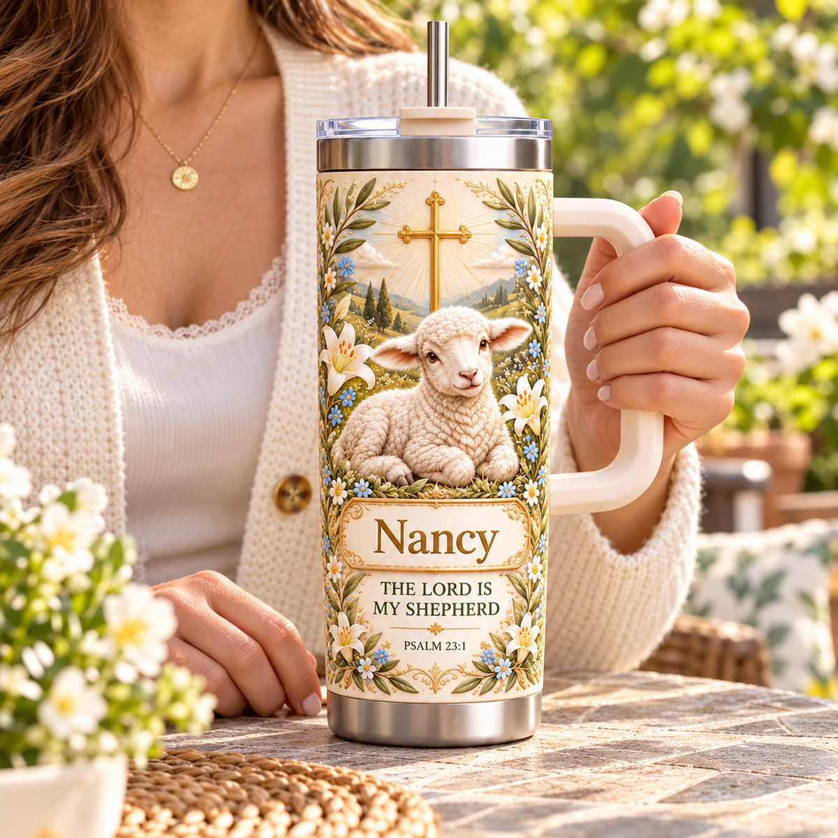 🐑 Wrapped in Faith — Personalized Christian Lamb Insulated Tumbler ✨