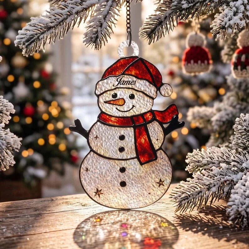 Personalized Christmas-themed Stained Glass Ornament – Custom Name Suncatcher Tree Decoration 🌈