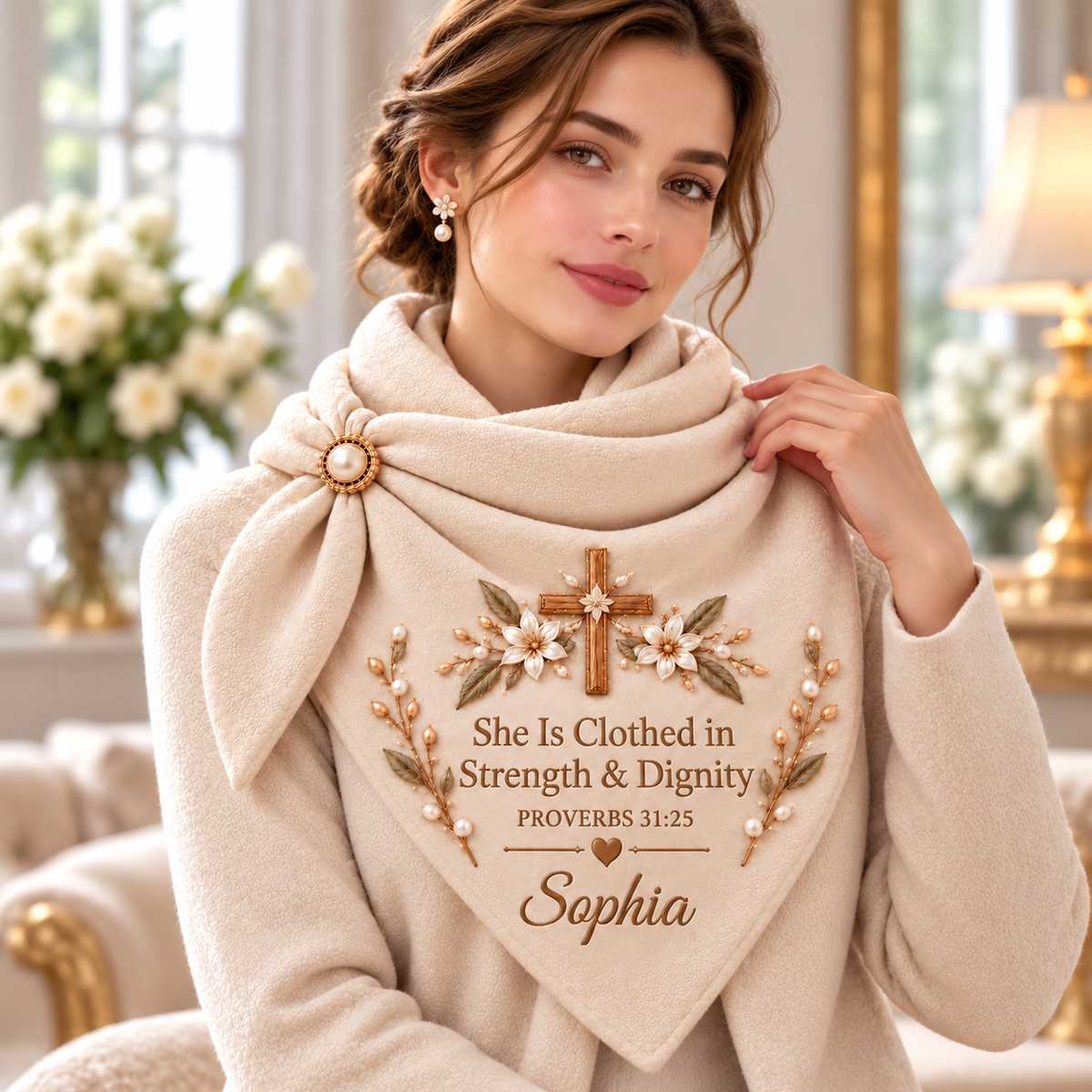 Personalized Christian Prayer Triangular Scarf – Custom Name Faith Gift 🤍✝️