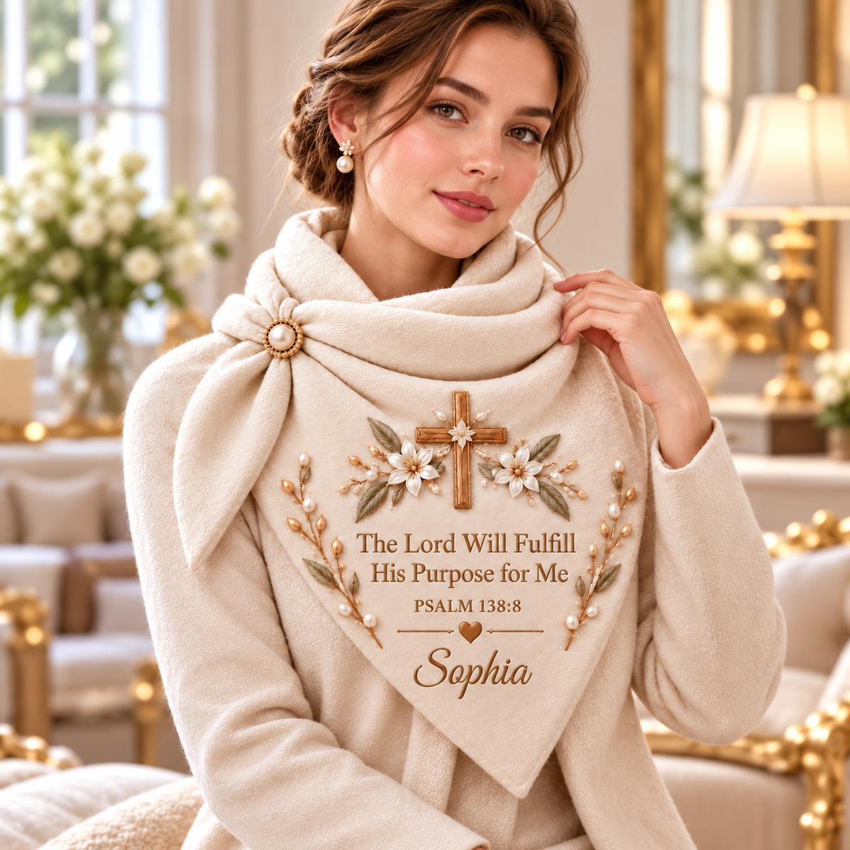 Personalized Christian Prayer Triangular Scarf – Custom Name Faith Gift 🤍✝️