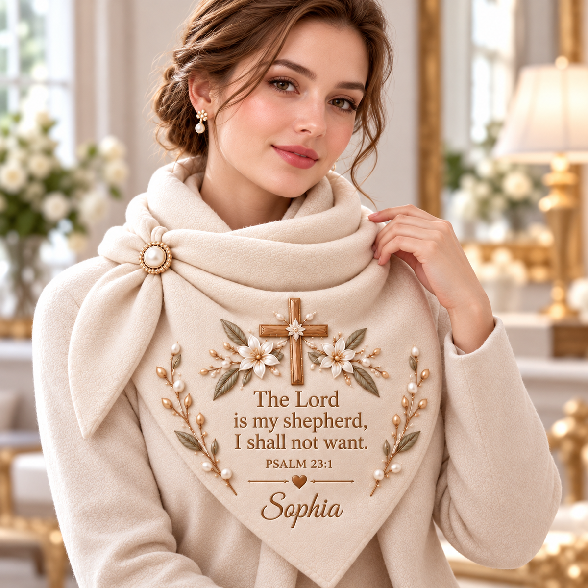 Personalized Christian Prayer Triangular Scarf – Custom Name Faith Gift 🤍✝️